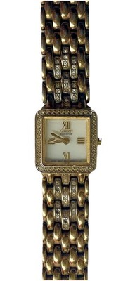 CITIZEN Silhouette Eco Drive MOP Dial SS Women's Watch Crystal Bezel Gold Tone