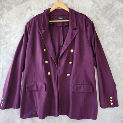 Lane Bryant Blazer Womens Size 28 Double Breasted Gold Buttons Purple Ponte Knit