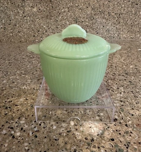 Fire King Jadeite Jane Ray Sugar Bowl And Lid With Original Label!