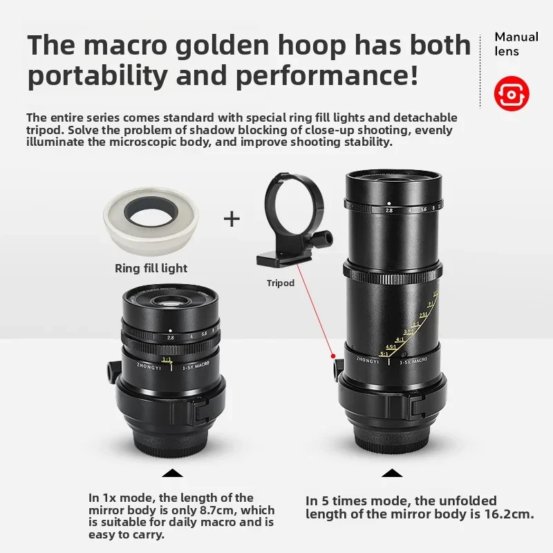 Zhongyi 55mm F2.8 1-5X Macro Full Frame MF Lens for Canon Sony Nikon Fujifilm - Image 2 of 4