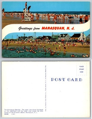 Manasquan NJ Beaches Oceanfront Children's Beach Vintage Postcard Parlin Color
