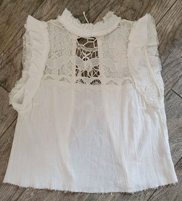 Free People Simply Smiles Crochet Top Ruffle Tie Open Back Ivory Women's XS NWT