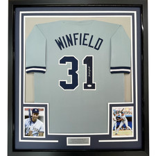 FRAMED Autographed/Signed DAVE WINFIELD 33x42 New York Grey Jersey JSA COA Auto
