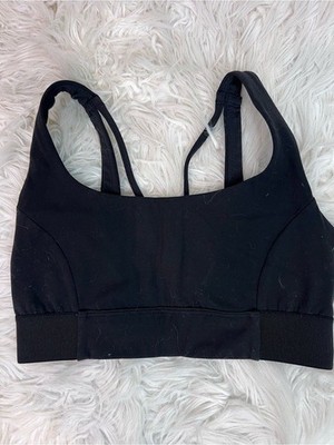 ATHLETA INTERVAL BLACK STRAPPY BACK CROP SPORTS BRA TOP NO PADS WOMENS SMALL