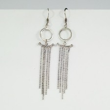Sterling Silver Hook Drop Dangle Open Circle Ball Bead Chain Fringe Earrings
