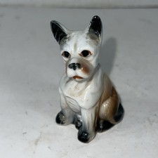 Vintage Boxer Dog Puppy Figurine 2.75" Height Taiwan White Brown Black Bone