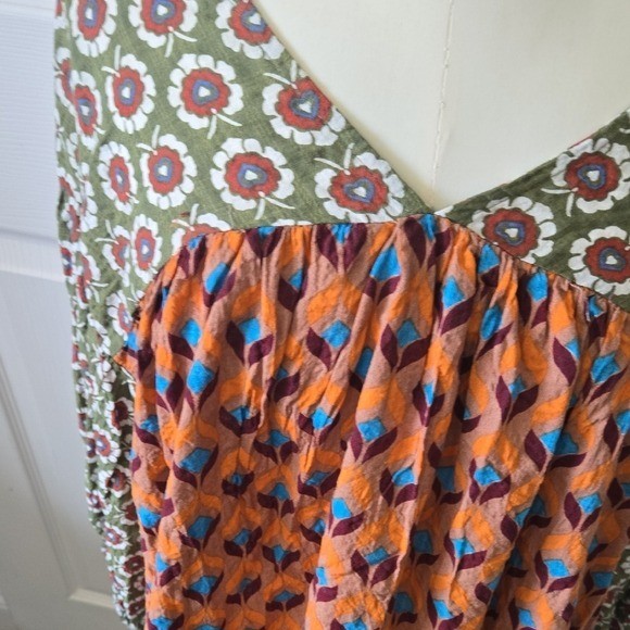 Bucket List Boho Patchwork V Neck Long Sleeve Pea… - image 4