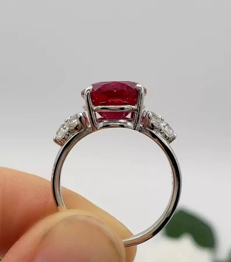 5.42Ct Oval Cut Certified Natural Ruby Diamond Engagement Ring 18K White Gold - Image 4 of 4