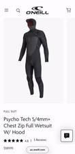 O'Neill Psycho Tech 5/4mm Chest Zip Full Wetsuit with Hood  Size XL
