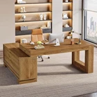 63 Inch L-Shaped Executive Desk, Large Wood Office Computer Desk with Cabinets