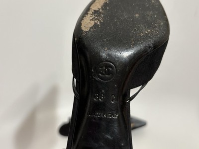 Vtg Chanel Black Suede CC Logo Bow Mule Heels 36 | eBay