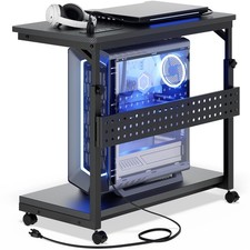 Computer Tower Stand with Power Strips, 4 Levels Manual Height Adjustable PC ...