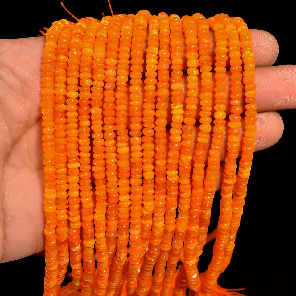 Orange Ethiopian Opal Gemstone Roundel Smooth Beads 4X4X2 mm Strand 8" UGB-698 - Image 3 of 4