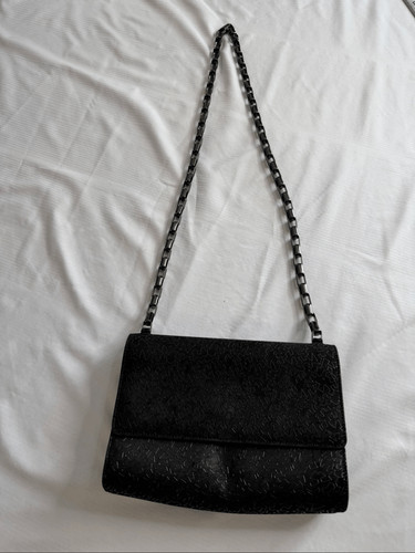Vintage Salvatore Ferragamo Black Embossed Leather Evening Shoulder Bag Italy