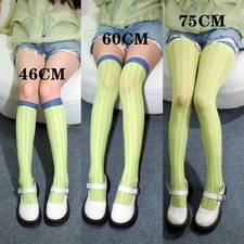 Yellow Green Striped Stockings For Women Cosplay Over-the-knee Socks Female
