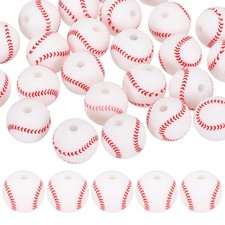 25PCS Sports Baseball Beads 12mm Silicone for DIY Crafts/Bracelet White