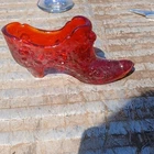 Vintage Fenton Art Glass Ruby Red Hobnail Cat Head Slipper Shoe Boot #3995 Glows