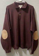 VTG Tricots St. Raphael Plum Sweater 100 Virgin Wool Knit Elbow Patch Mens XL