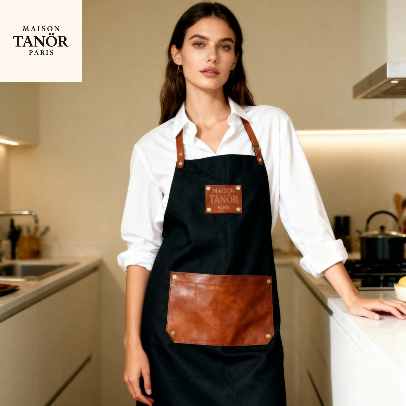 Tablier en cuir et canvas noir Tanör chic pour artisan exigeant