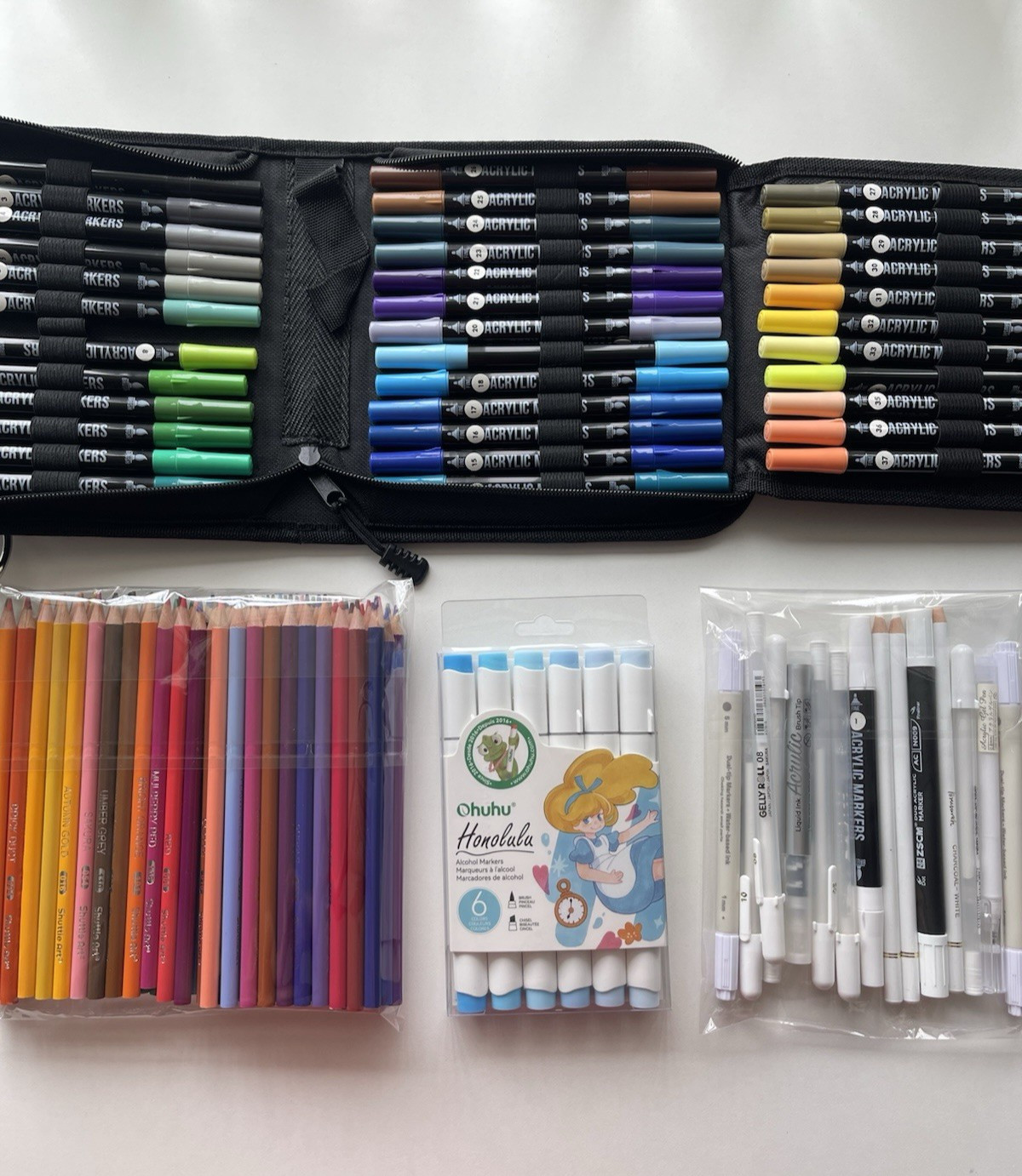 Acrylic Markers, Colored Pencils, Alcohol Markers, Gel Pens Coloring Bundle Lot