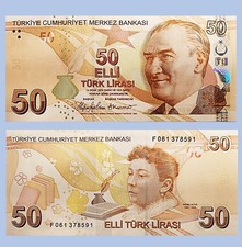 TURKEY 50 Lira P-225 2009 Türk Lirası Uncirculated Banknote