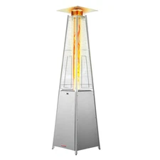 Propane Patio Heater 48000BTU Pyramid w/Wheels for Outdoor Patio Silver