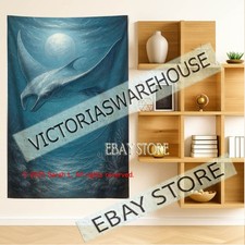 Fantasy whale wall tapestry raised mystical sea art cosmic ocean decor 39X59 in