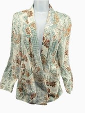 Chicos Blazer Jacket Women  s Size 1 8/10 Paisley Floral Open Front Lined