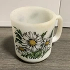 VTG  Glasbake USA  Daisy Graphic Coffee Mug Milk Glass Retro MCM