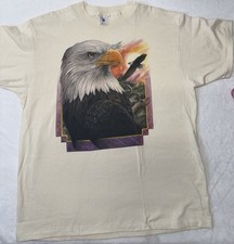 Vintage 90s RARE Delta Made in USA Bald Eagle AOP Outdoors Graphic Tee Shirt XL