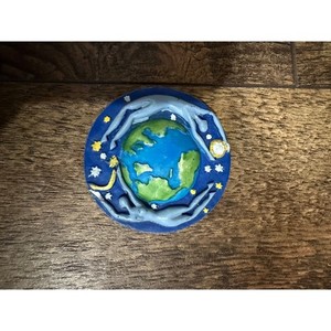 Vintage Hand Painted Planet Earth Celestial Magnet Blue Green 2.5 Inch Round