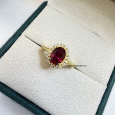 Natural Garnet Ring, January Birthstone, Halo Ring, 925 Sterling Silver