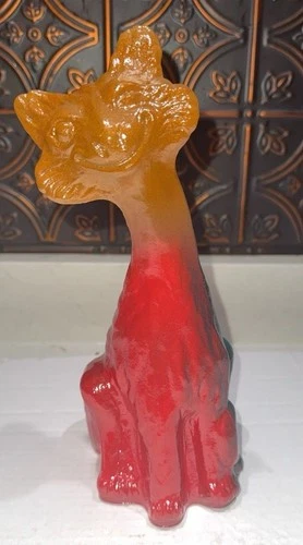 Fenton Glass Tie Dye Multi Colored Alley Cat GLOWS Figurine Rosso Decorated 11”