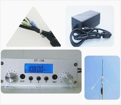 ST-15B 15W 76MHz-108MHz FM broadcast   PLL Fm radio + Antenna + power *gi