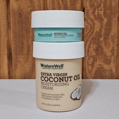 NatureWell Extra Virgin Coconut Oil & Monoi Oil Moisturizing Cream 16 oz & 3.4oz