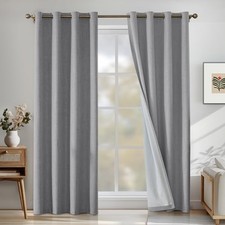 Linen 100 Blackout Curtains for Bedroom, 52"W x 84"L Pack of 2 Light Grey