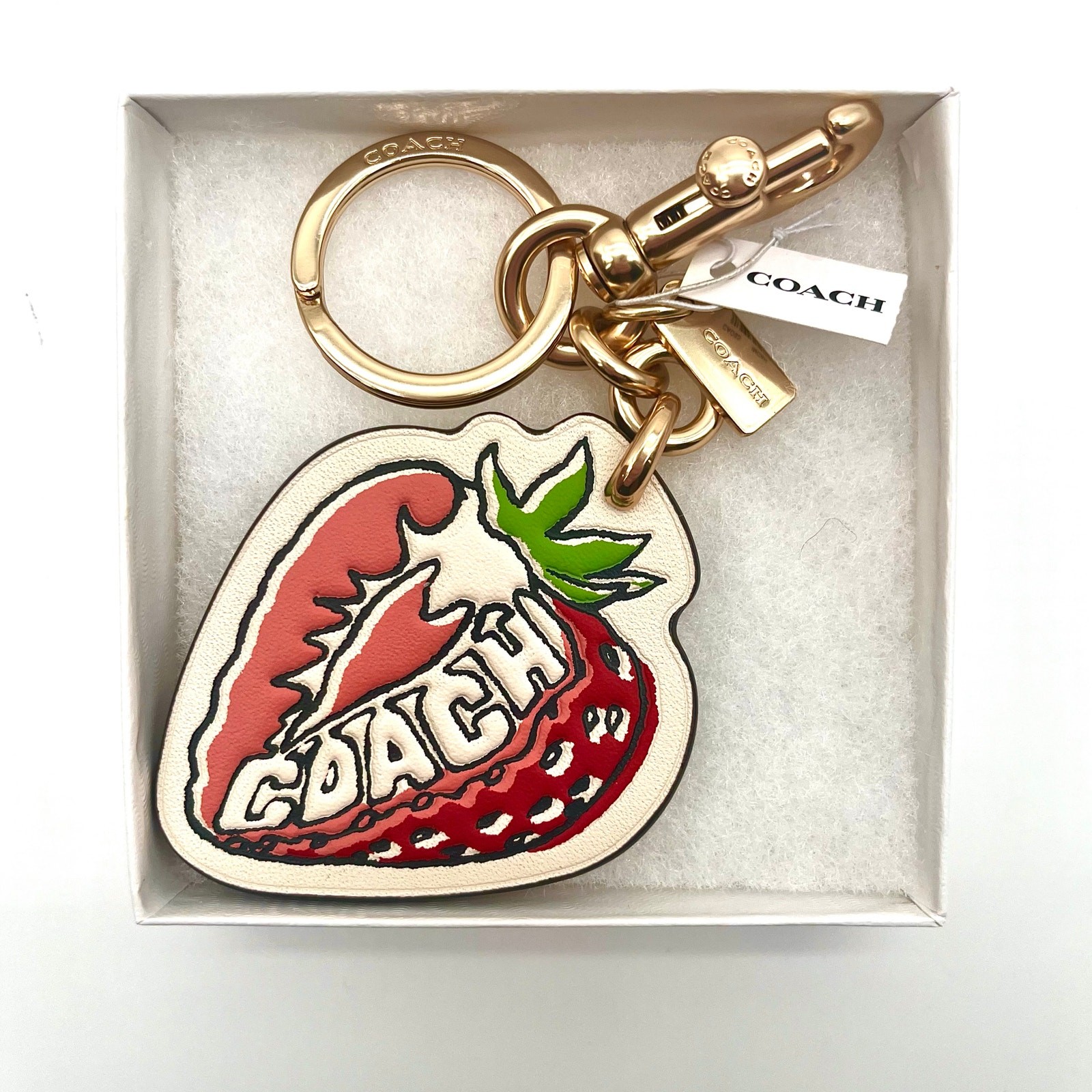 COACH Strawberry Leather Bag Charm Keychain