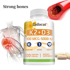 Vitamin D3 K2 Softgels Capsules - Extra Strength D3 K2 Supplements with 5000 IU