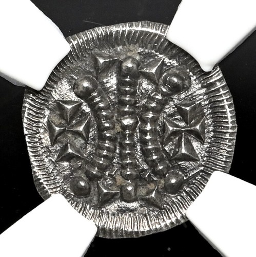 HUNGARY. Bela II, 1131-1141. Silver Denar, Cross type, NGC AU58