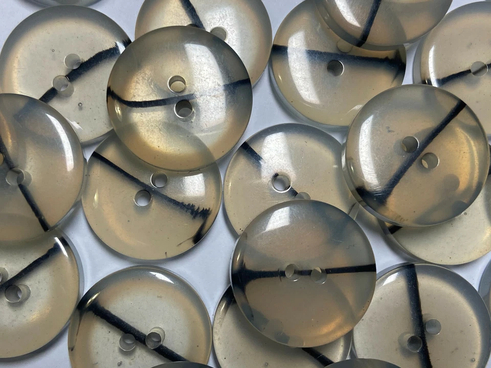 Vintage 80's Italian Thick/Chunky Poly Button Clear/Black 18mm 23mm 28mm 2hole - Image 2 of 3