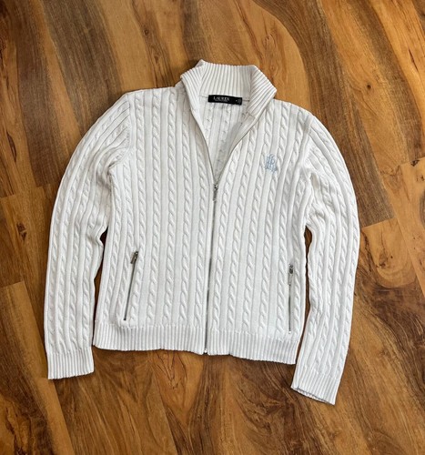 Ralph Lauren Black Label White Ivory Cable Knit Cotton/Cashmere Sweater M - Picture 2 of 19