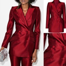 Silk Satin Women Suit Burgundy Formal Party Office Business Wear Ladies Blazer