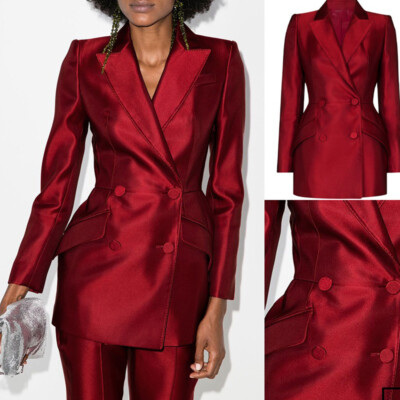 Burgunderrot Seide Satin Damen Anzug formell Party Büro Business Kleidung Damen Blazer