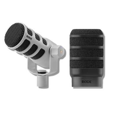 Rode PodMic (White) Cardioid Dynamic Broadcast Mic with WS14 Black Pop Filter
