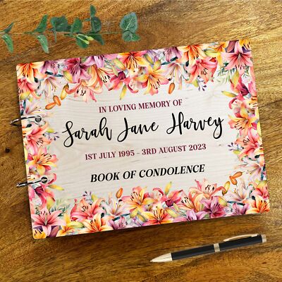 Orange Pink Purple Lily Sympathy In Loving Memory Funeral Condolence Guest Book