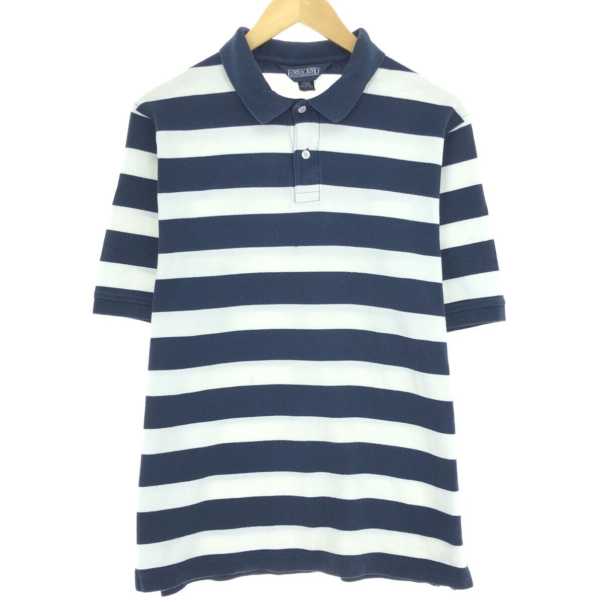 90'S LANDS' END Short Sleeve Striped Polo Shirt Men's L