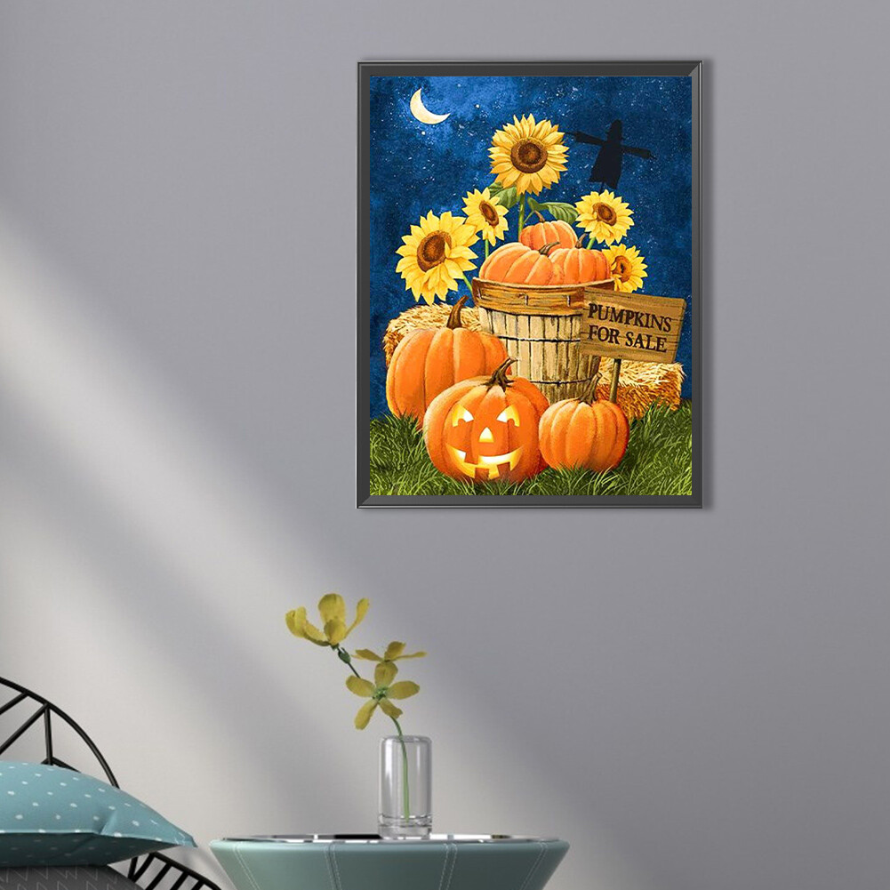 5D Diamond Painting Kit – Fall Pumpkin Scene, Full Round Drill, 12x16 Inch, Complete DIY Art Kit For Adults