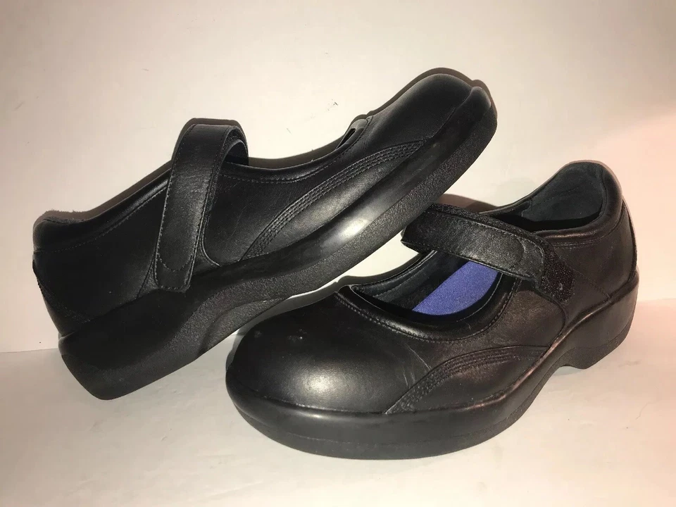 ZAPATOS MUJER APEX TALLA 9 1/2 CUERO NEGRO MARY JANE TACÓN CUÑA WS11-5-9 Foto 4 de 4