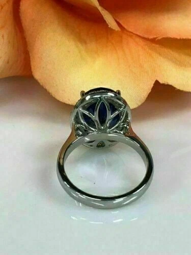 Anillo de diamantes con zafiro natural ovalado de 5,30 quilates de oro blanco macizo de 14 quilates talla 7 Foto 4 de 4