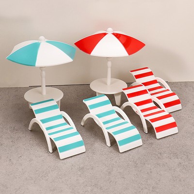 Mini Sun Regenschirm Doppel Beach Stuhl Miniatur Handwerk Dollhouse Dekorati _r1